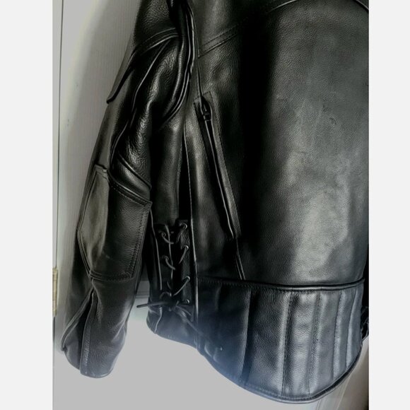 US Made Co Black Leather Jacket Padded Heavy Motorcycle Biker Mens 40 Medium - Picture 13 of 16